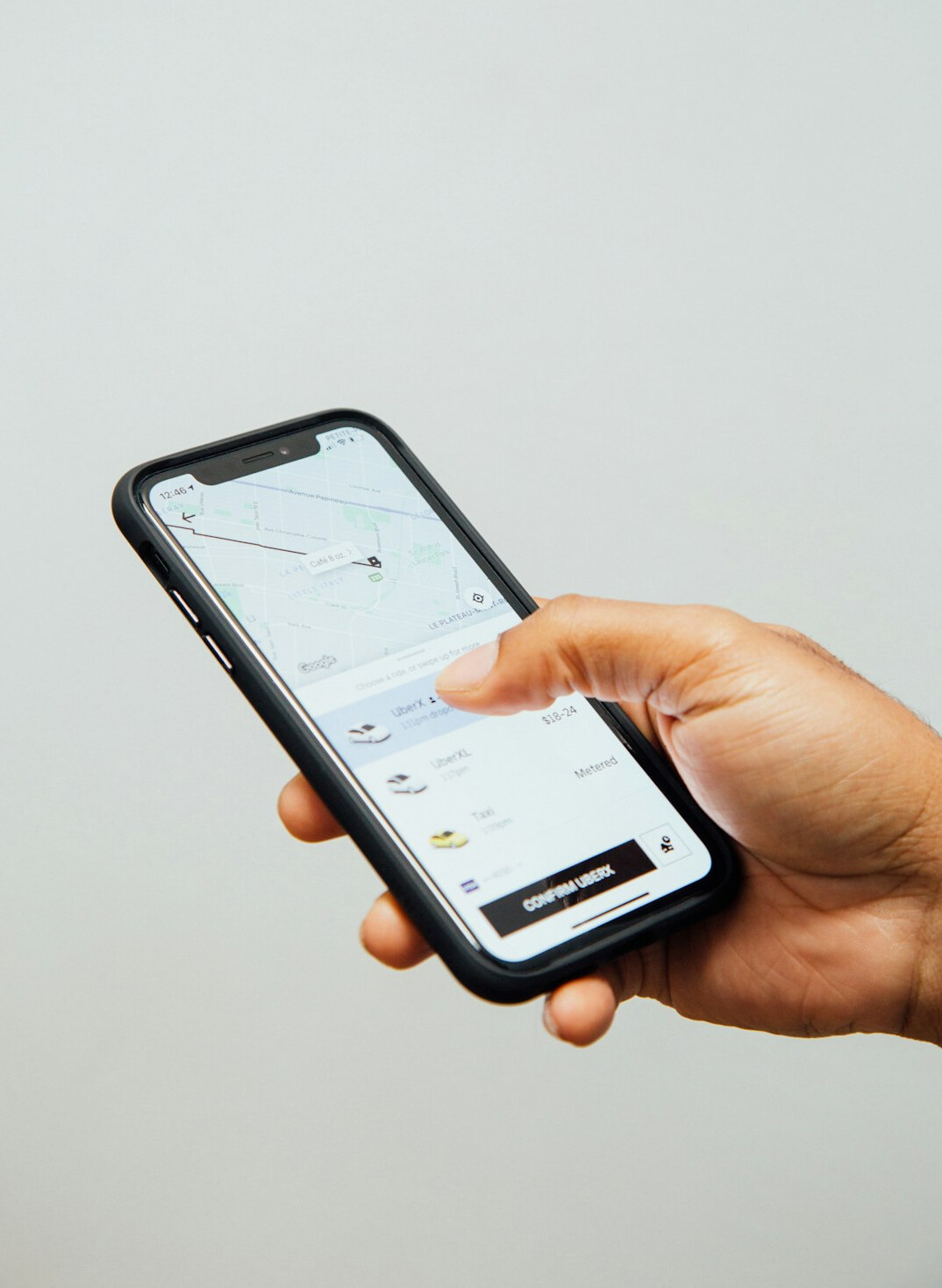 client using insurance app on phone